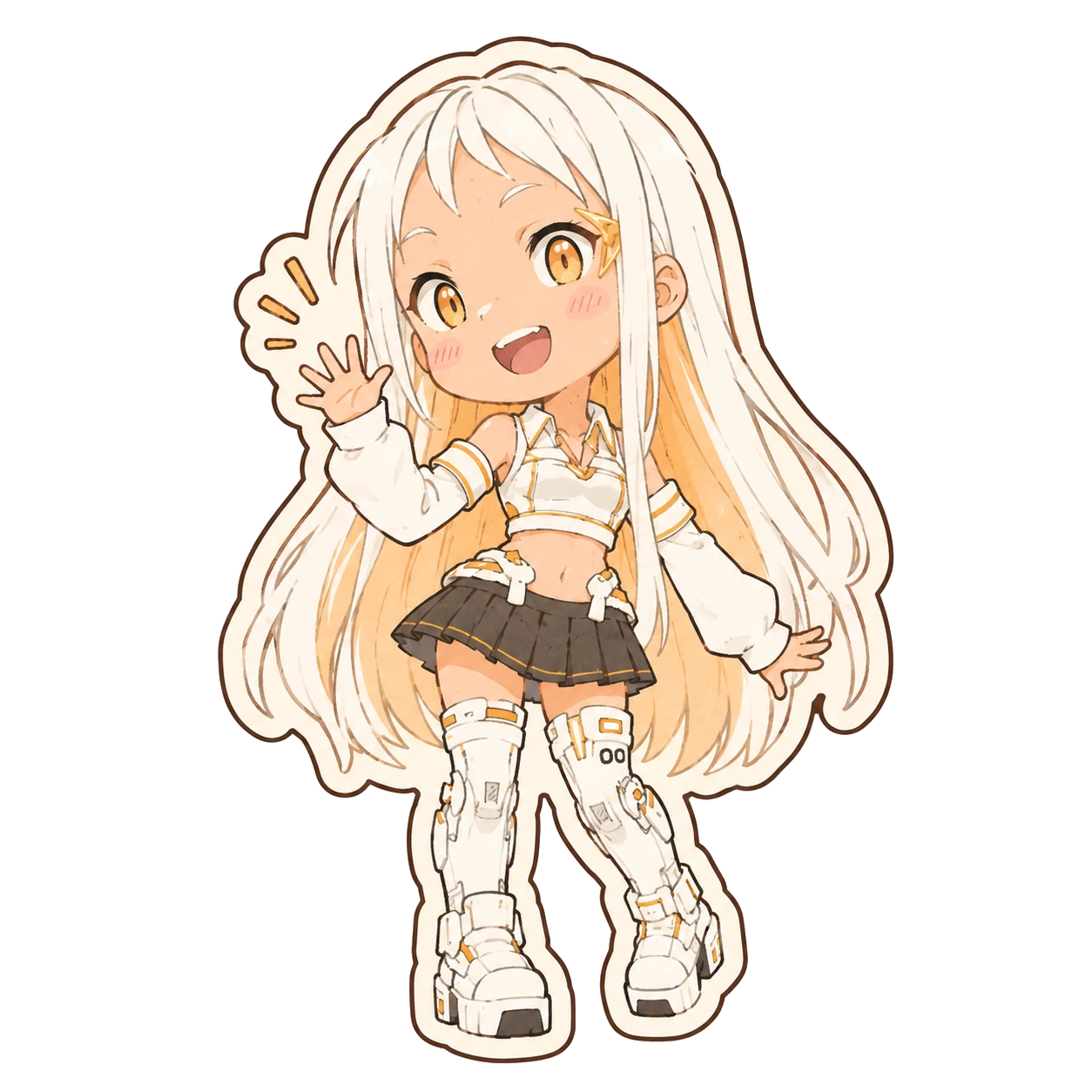 Sticker of the white-haired Mutuals character in her white-and-gold outfit and boots